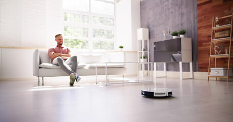 Home Robot Cleaner Doing Housework