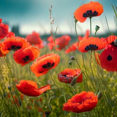 Obraz premium field of red poppies