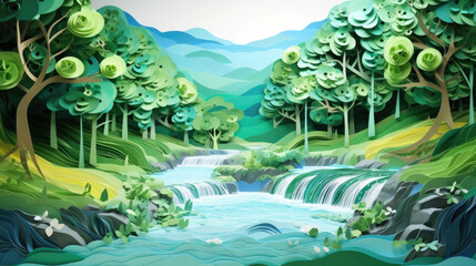 Forest landscape in pastel color all made by Paper Art