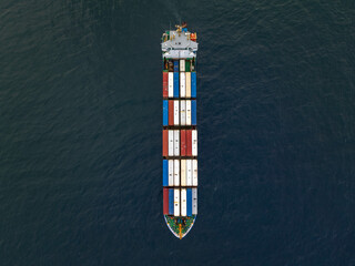 Aerial top view of  Container ship and business logistic commercial intermodal freight transport in import export