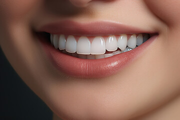 Teeth whitening, closeup healthy female smile, oral care concept