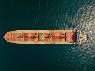 Aerial top view of Bulk Carrier Ship  freight transport in import export and business logistic  - 628366569
