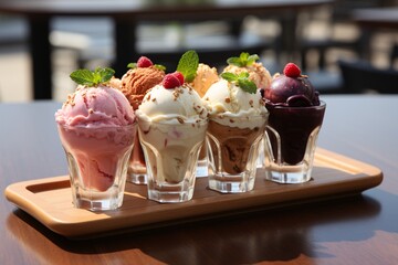 Delicious ice cream with berries. Colorful ice cream, Closeup. Selective focus.