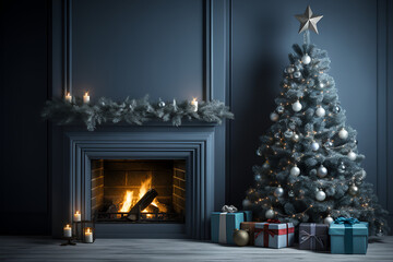 christmas tree and gifts- blue theme