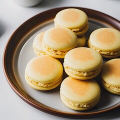 Obraz na płótnie Canvas closeup of macarones on a small white plate