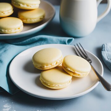 closeup of macarones on a small white plate