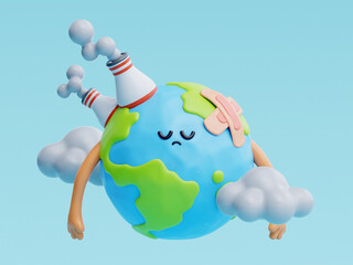 3D cute earth cartoon character, world Environment day, save planet and energy, eco friendly, 3d rendering.