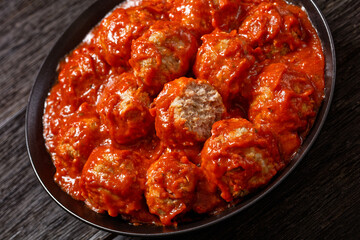 Iowa Ham Balls with tomato sauce in bowl