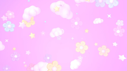 3d rendered cartoon pink flowers sky.