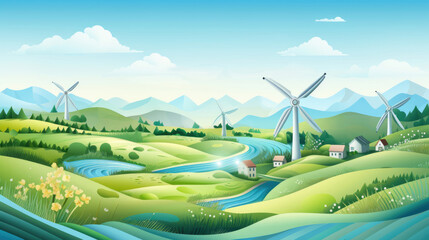 Obraz premium wind turbines farm in pastel color all made by Paper Art