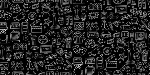 Cinema, film movie watching. Vintage seamless pattern background for your design