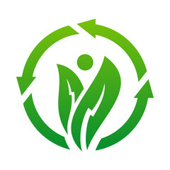 Circle recycle with growth leaf logo concept.