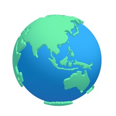 Cartoon planet Earth 3d render icon on white background. Earth day or environment conservation concept. Save green planet concept