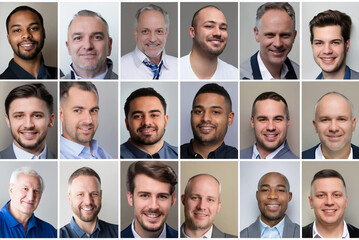 A Diverse Collage of Business Team Faces of various people for ideal userpic and profile picture. Set of expressions
