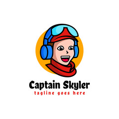 Vector Logo Illustration Captain Skyler Mascot Cartoon Style.