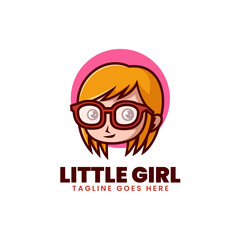 Vector Logo Illustration Little Girl Mascot Cartoon Style.