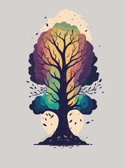 a colorful tree with a lot of leaves on it illustration