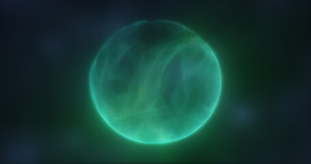 Abstract green energy sphere round glowing magical digital futuristic space background