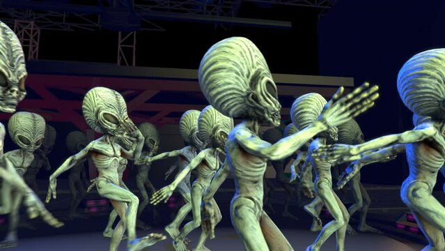 Seamless loopable animation of a terror aliens dancing in a starship
