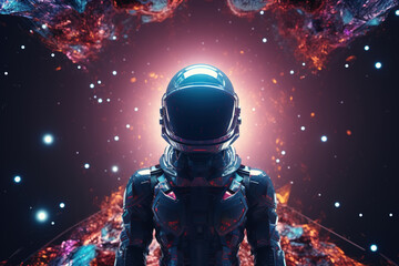 Woman astronaut in a futuristic spacesuit of the future, front view. Fantasy space science fiction illustration