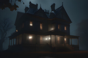 Fototapeta premium A haunted house on a foggy day Generative AI