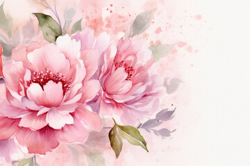 Watercolor greeting card with peony flowers.ai generated