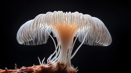 Obraz premium a close up of a mushroom on a black background with a black background. generative ai