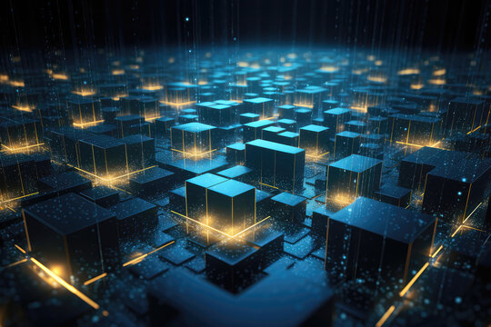 Large Group Of Cubes With Lights On Them Blockchain Technology