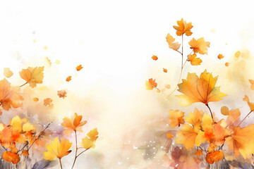 Watercolor autumn background with mushrooms, leaves and pumpkins. Illustration. ai generated 