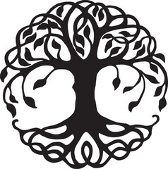 tree of life black on white background vector logo lasercut