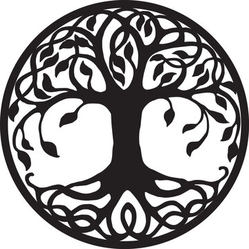 tree of life black on white background vector logo lasercut