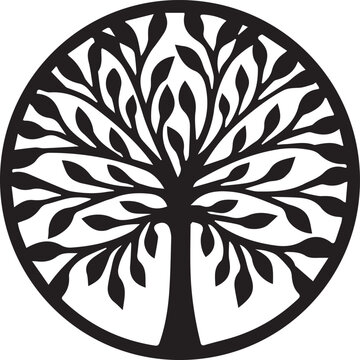 tree of life black on white background vector logo lasercut