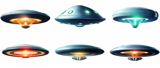 assorted alien flying saucers on white background