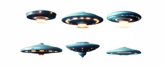 Fototapeta na wymiar assorted alien flying saucers on white background