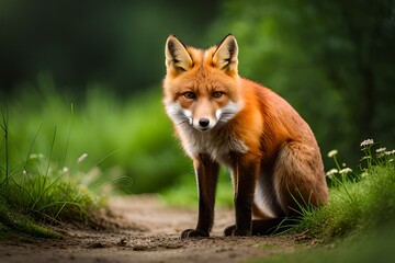 Naklejka na ściany i meble red fox in the grass generated Ai
