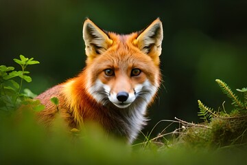 Fototapeta premium red fox in the grass generated Ai
