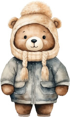 Cute Watercolor Winter Bear Clipart