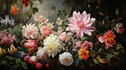  a painting of a bunch of flowers in a vase on a table.  generative ai