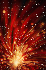 Fototapeta na wymiar Abstract Christmas backdrop. Stylish illustration of gold firework on red snowy background.