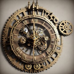 Steampunk gear clock, Generative AI Illustration