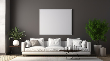 Home Interior, luxury modern dark living room interior with poster frame mockup. Generative AI