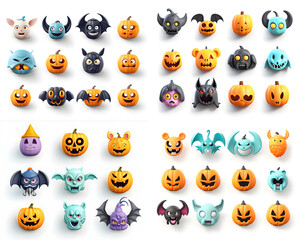 Spooky, Halloween, icons, pumpkin, ghost, witch hat, bat, spiderweb, haunted house, candy, skeleton, black cat, cauldron, moon, broomstick, trick-or-treat, scarecrow, jack-o'-lantern, spooky tree, gra