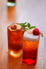 Two Ice Tea with Brown Sugar Topping and Strawberry Mint