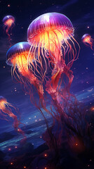 水中のクラゲと光　Generative AI