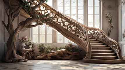 Wooden Staircase with Natural Elements