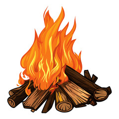 Burning and extinct bonfire, Forest heating bonfire, fireplace burn autumn, firewoods wooden outdoor fire combustion, Bonfire sticker Illustrations