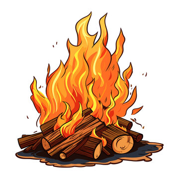 Burning and extinct bonfire, Forest heating bonfire, fireplace burn autumn, firewoods wooden outdoor fire combustion, Bonfire sticker Illustrations