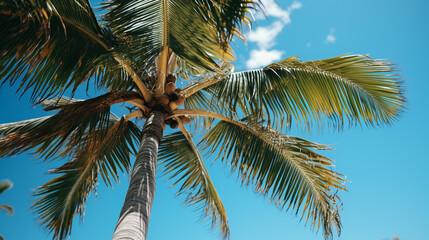 Green palm leaves under blue sky during daytime
