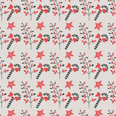 Xmas candy stick with bow and autumn branches