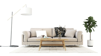 Interior furniture set 3D render. Living room house floor template background mockup design ,...